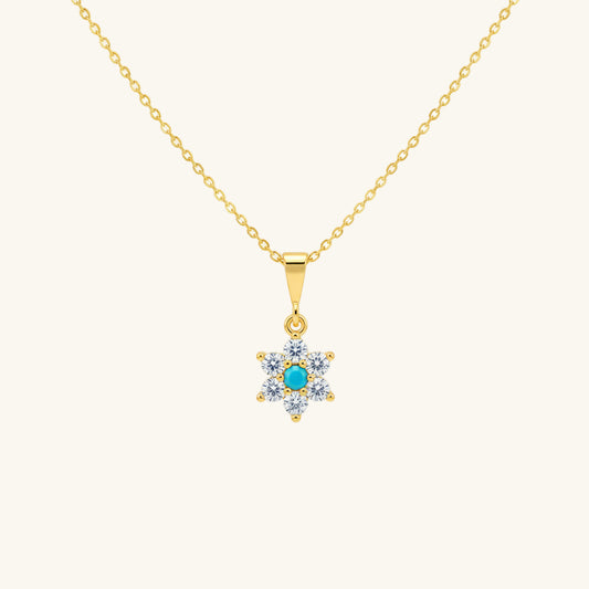 Blue Stone Gold Plated Flower Women's Silver Necklace