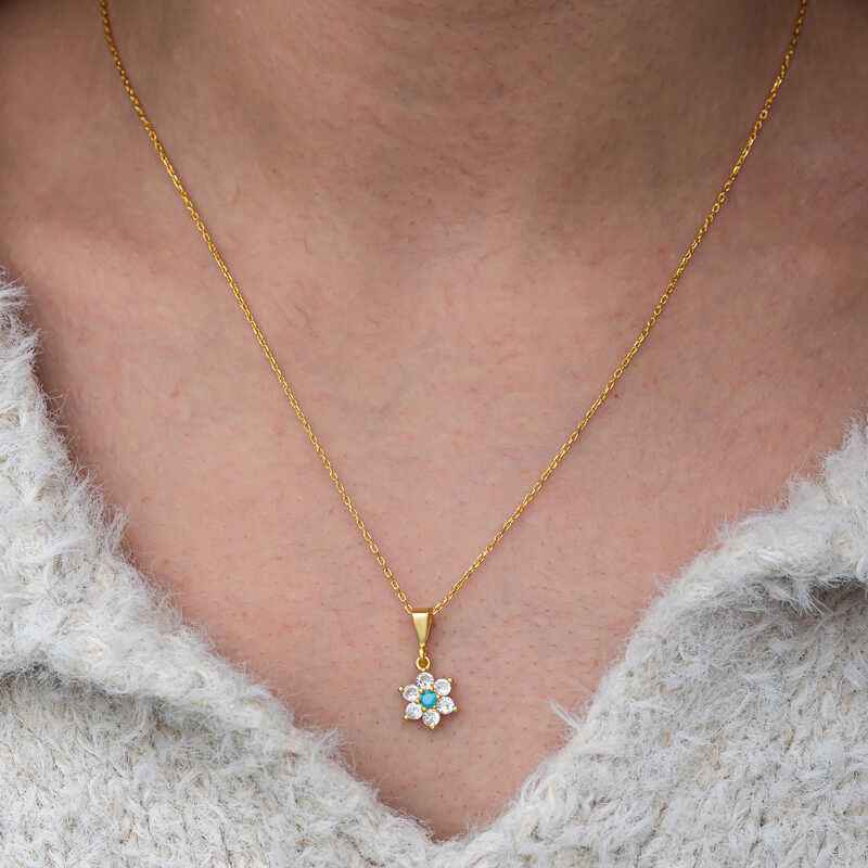 Blue Stone Gold Plated Flower Women's Silver Necklace