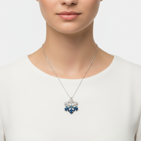 Blauer Stein Schneeflocke Damen Silber Halskette