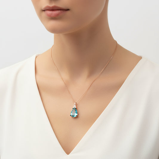 Blue Topaz Drop Women's Silver Necklace