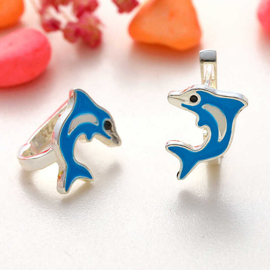 Blauer Delfin Kinder Silber Ohrring