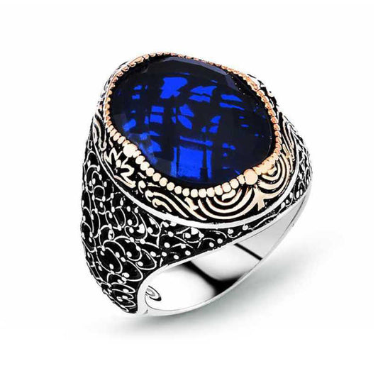 Silberner Herrenring mit blauem Zirkonstein