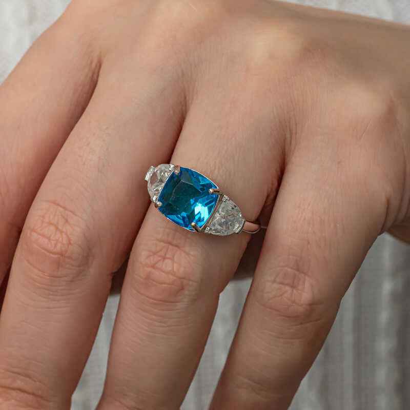 Blue Zircon Stone Women's Silver Ring