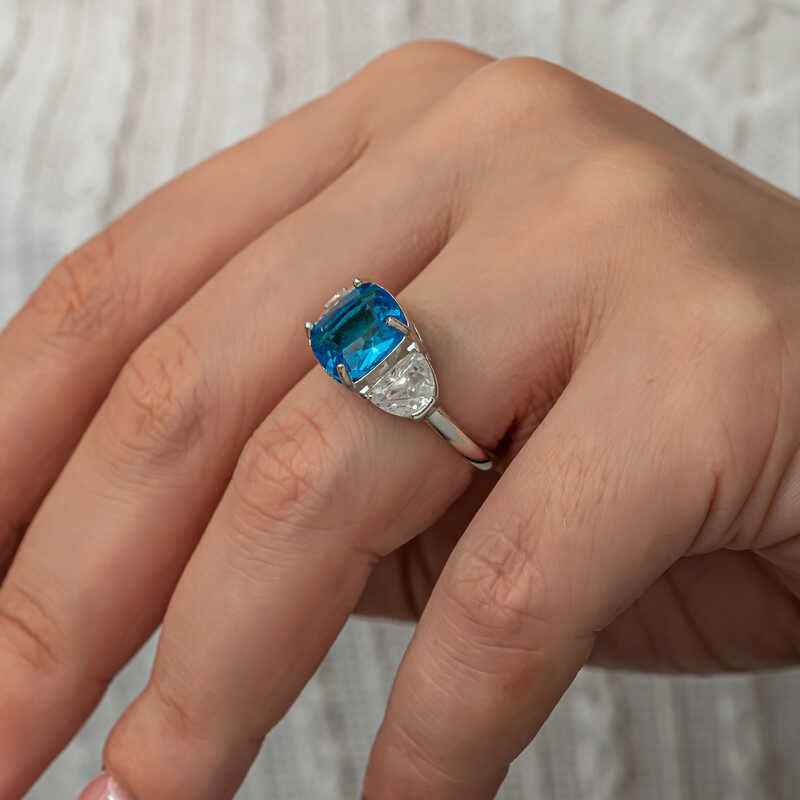 Blue Zircon Stone Women's Silver Ring
