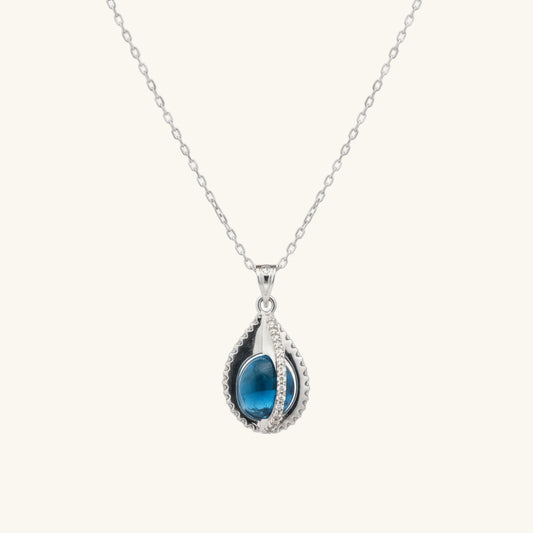 Blue Zircon Stone Sphere Women's Silver Necklace