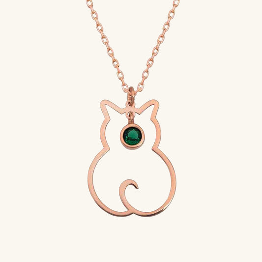 May Birthstone Cat Women's Silver Necklace