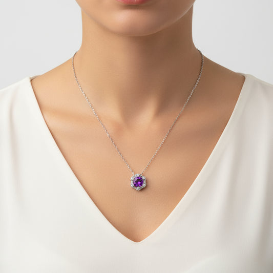 Violet Baguette Stone Women's Silver Necklace