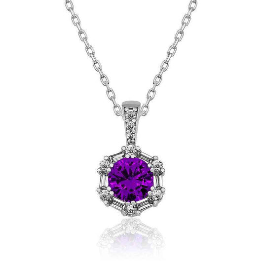 Violet Baguette Stone Women's Silver Necklace