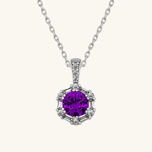 Violet Baguette Stone Women's Silver Necklace
