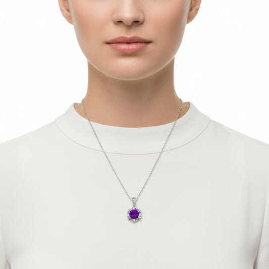 Violet Baguette Stone Women's Silver Necklace