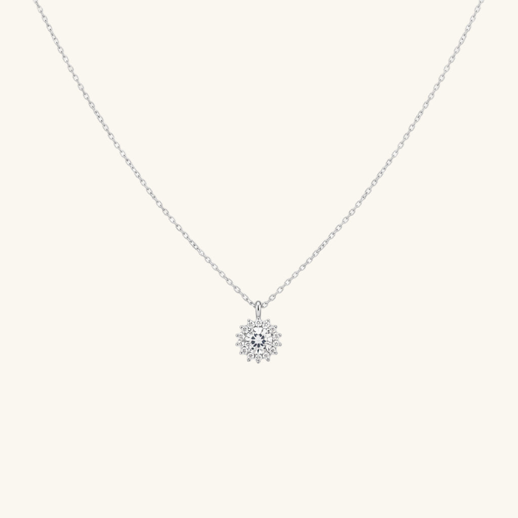 Minimal Round Halo Women's Silver Necklace