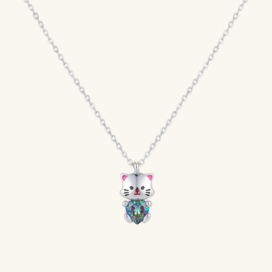Mystic Topaz Stone Lovely Cat Silver Pendant