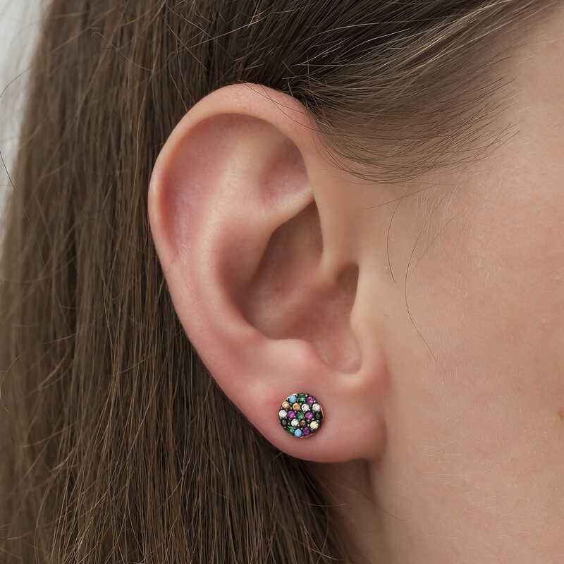Mix Stone Circle Silver Earrings