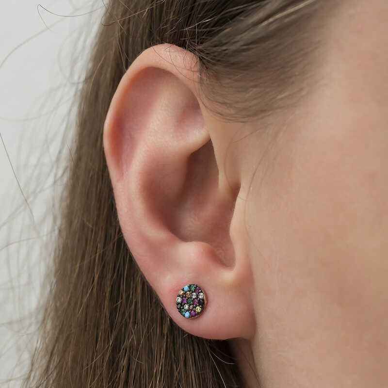 Mix Stone Circle Silver Earrings