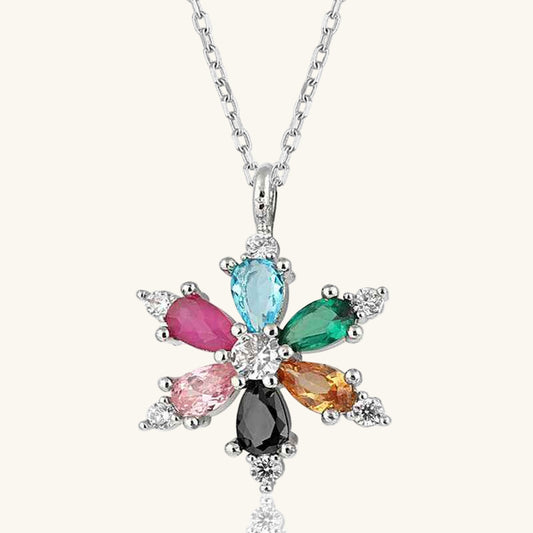 Mixed Stone Lotus Flower Women's Silver Pendant
