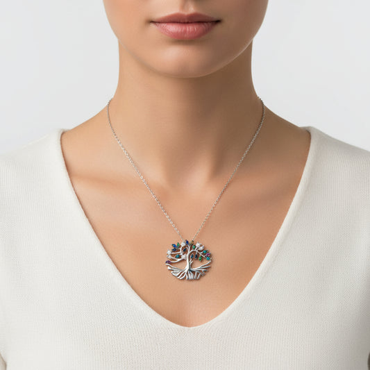 Collier en argent avec tuba en pierres mélangées