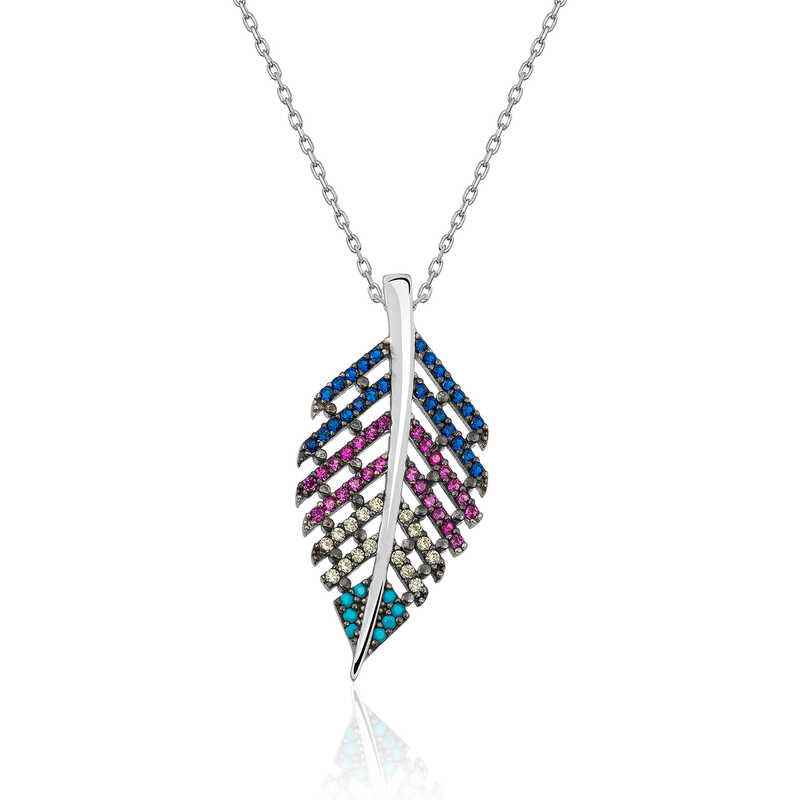 Mixed Stone Leaf Silver Pendant