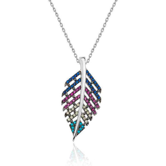 Mixed Stone Leaf Silver Pendant
