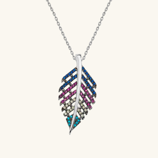 Mixed Stone Leaf Silver Pendant