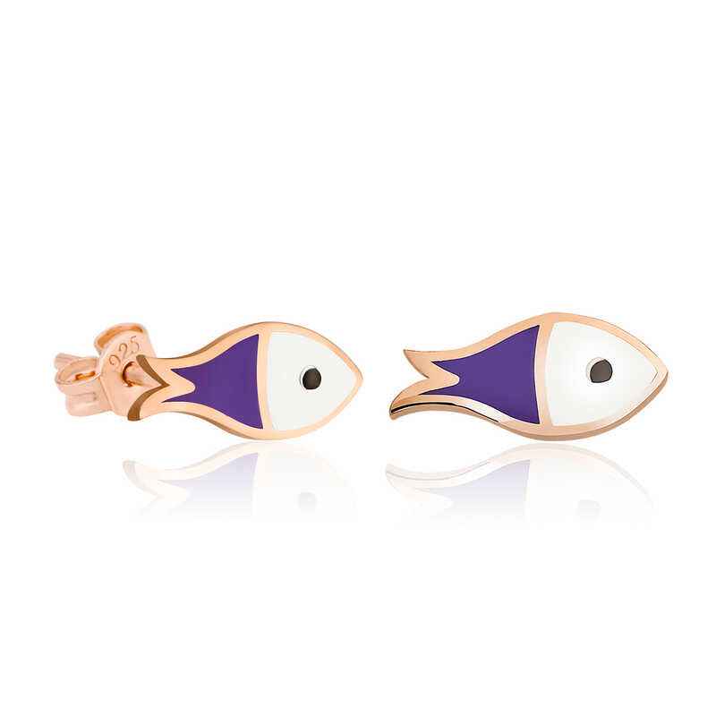 Purple Fish Women's Silver Earrings