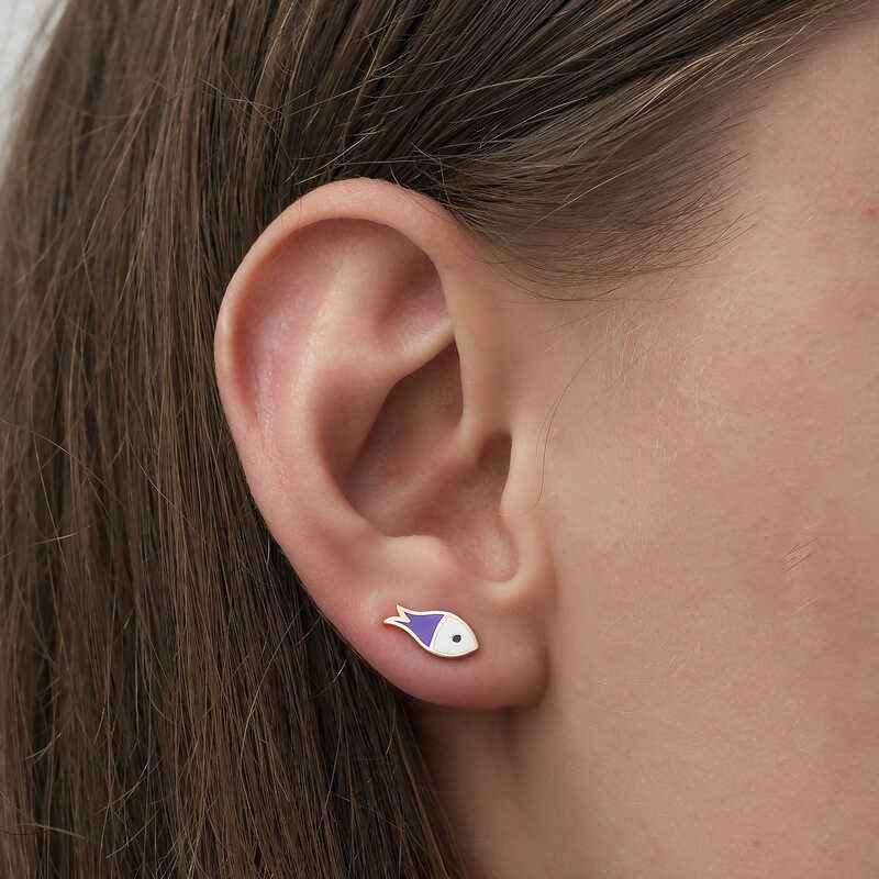 Purple Fish Women's Silver Earrings