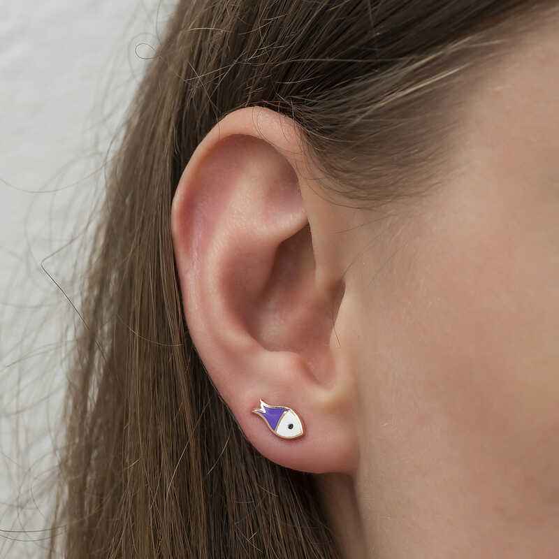 Purple Fish Women's Silver Earrings