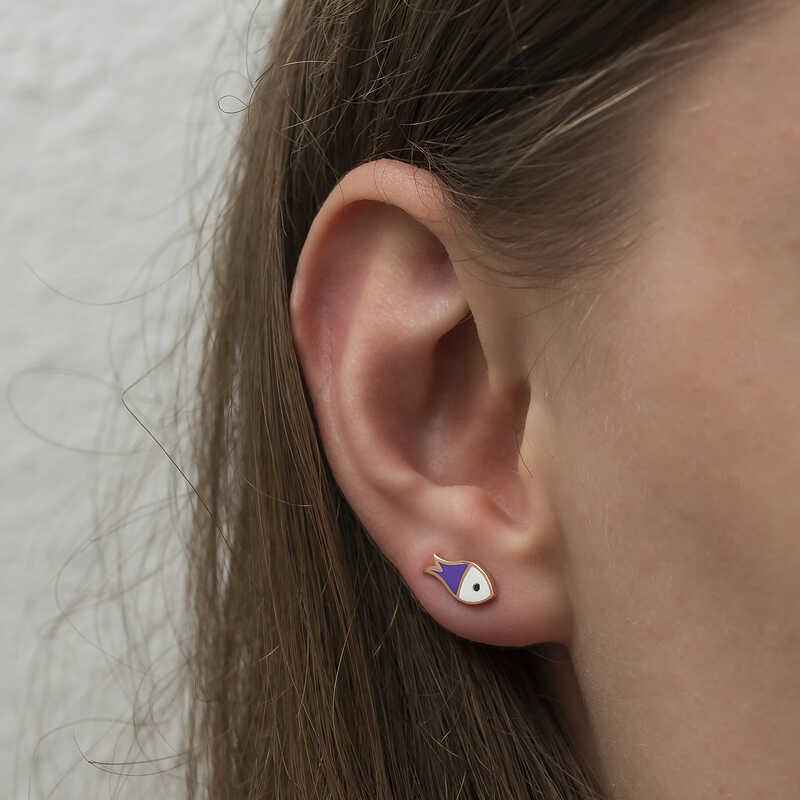 Purple Fish Women's Silver Earrings