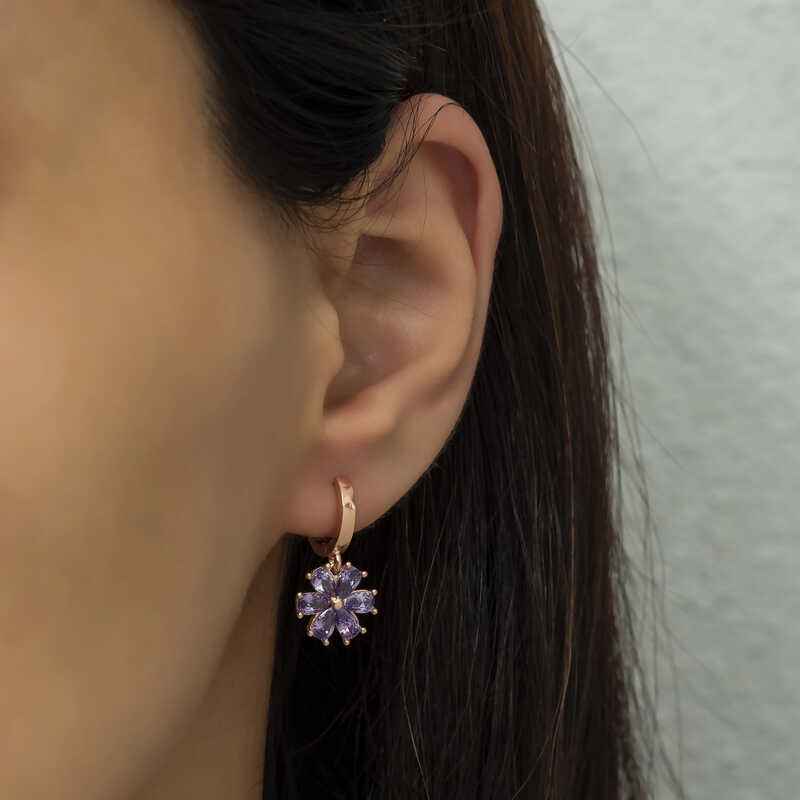 Purple Flower Women's Silver Earrings