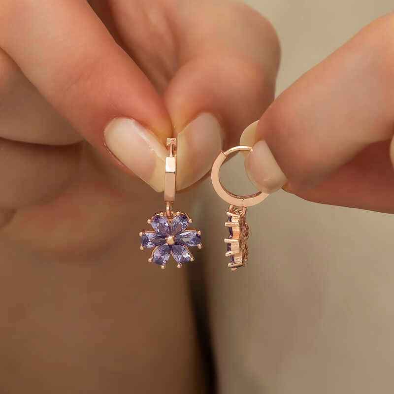 Purple Flower Women's Silver Earrings