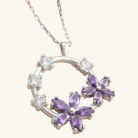 Purple Flower Women's Silver Necklace