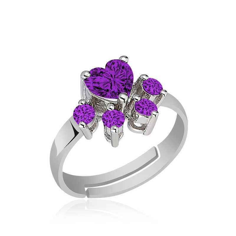 Purple Cat Paw Silver Ring