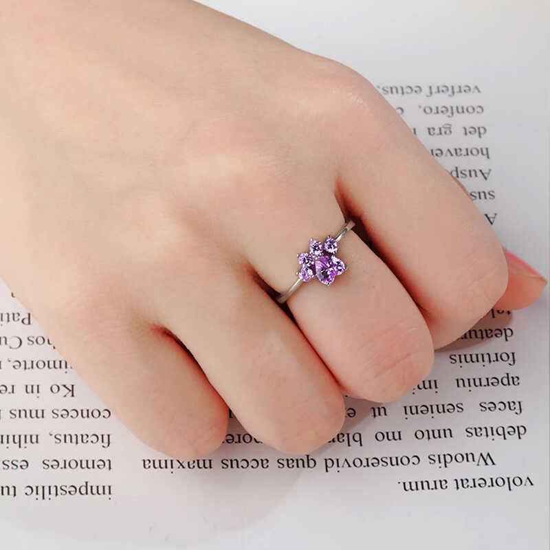 Purple Cat Paw Silver Ring