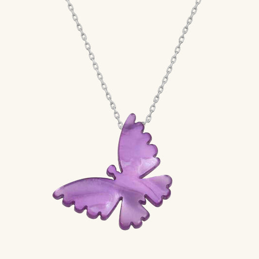Purple Butterfly Women's Silver Necklace