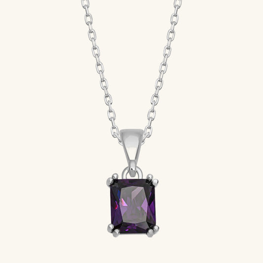 Lila Baguette Stein Damen Silber Halskette