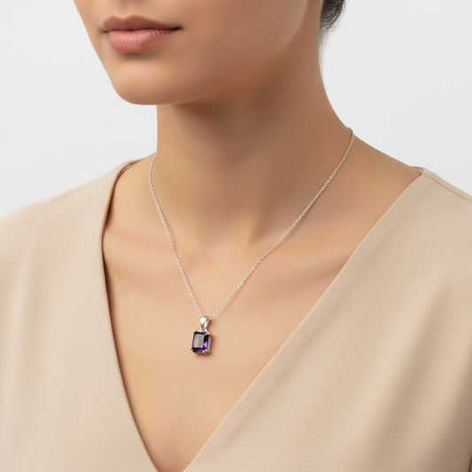Lila Baguette Stein Damen Silber Halskette