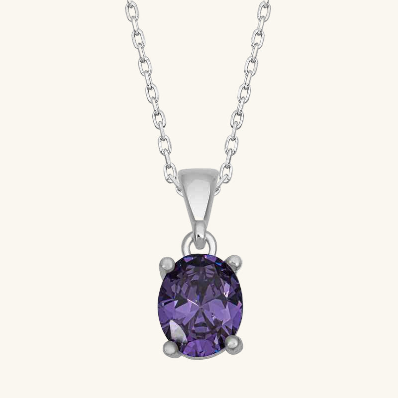 Purple Crystal Oval Stone Women's Silver Pendant