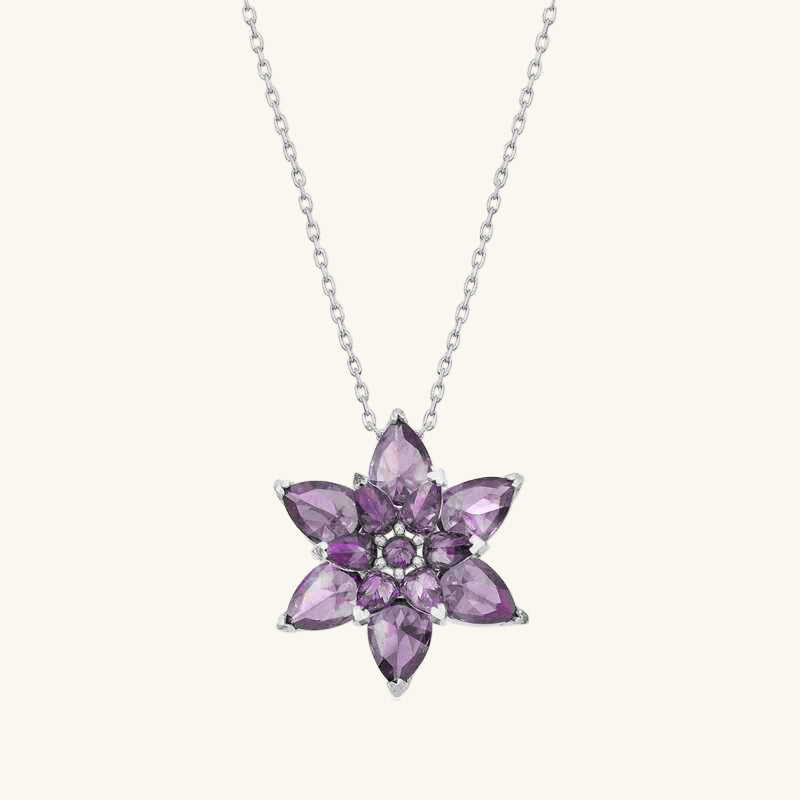 Purple Lotus Flower Women's Silver Necklace