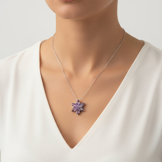 Purple Lotus Flower Women's Silver Necklace