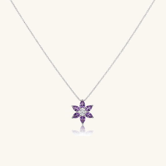 Purple Lotus Flower Women's Silver Necklace
