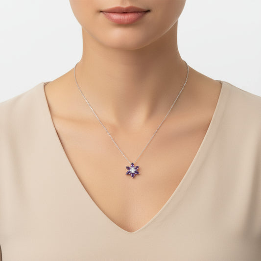 Lila Lotusblüte Damen Silber Halskette