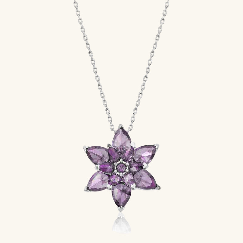Purple Lotus Flower Women's Silver Necklace