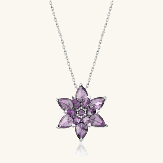 Purple Lotus Flower Women's Silver Necklace