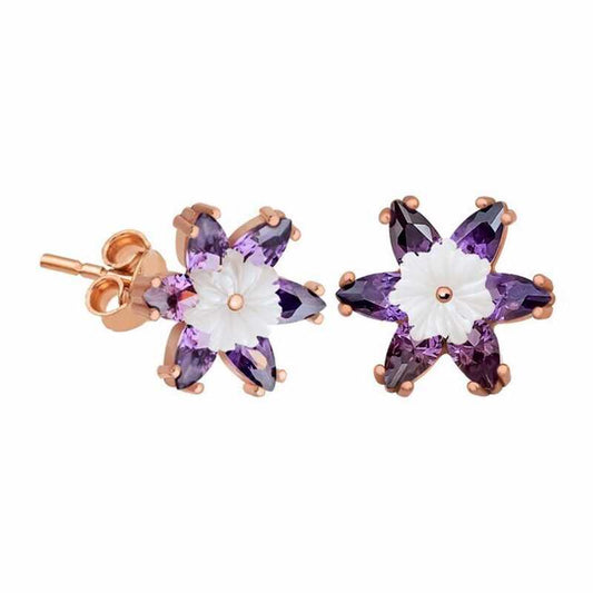 Boucles d'oreilles en argent fleur de lotus violet