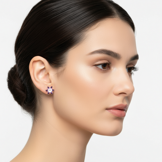 Purple Lotus Flower Silver Earrings