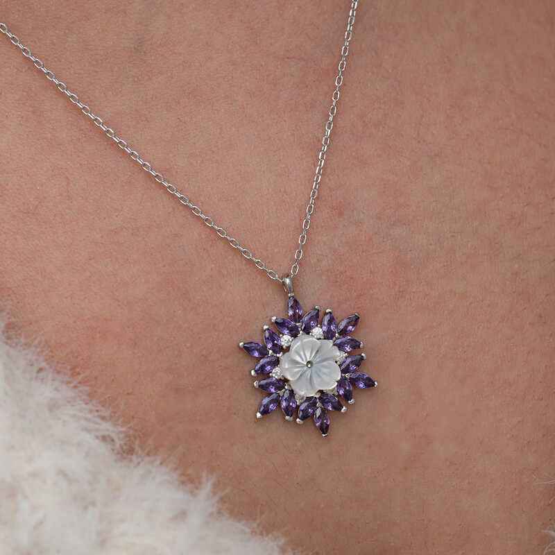 Purple Lotus Pattern Flower Women's Silver Necklace