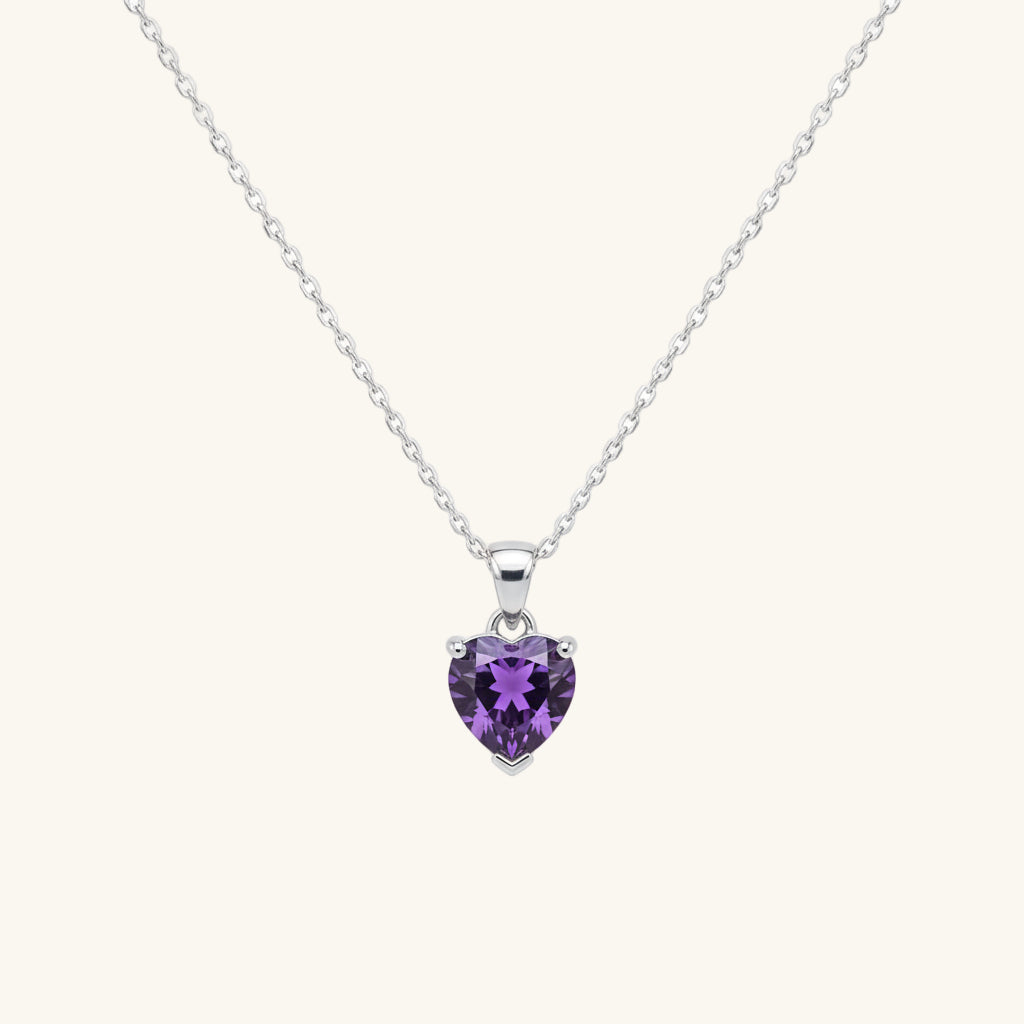 Purple Stone Heart Women's Silver Pendant