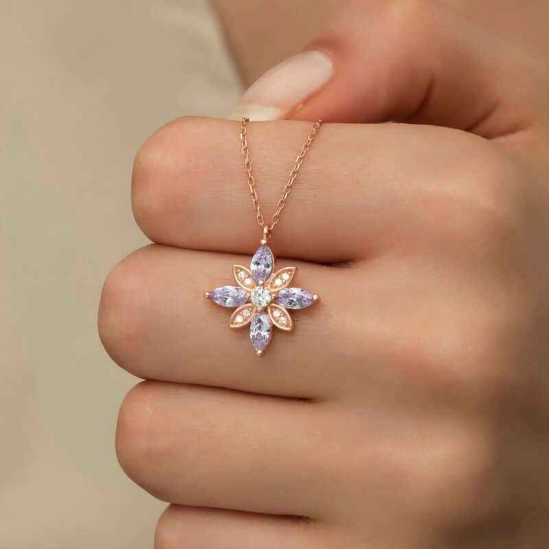 Lilac Stone Hope Flower Silver Pendant