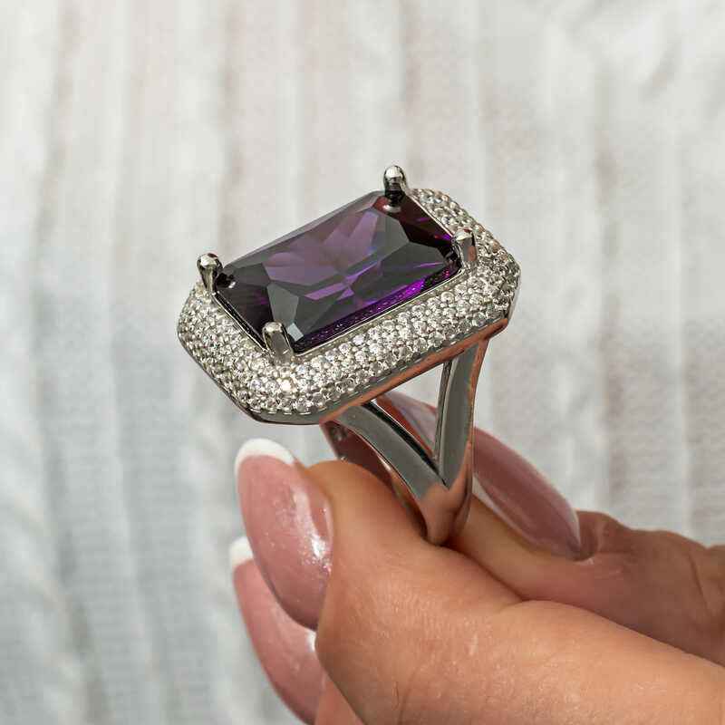 Purple Zircon Stone Women's Silver Ring