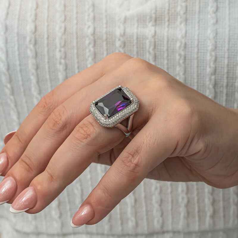 Purple Zircon Stone Women's Silver Ring