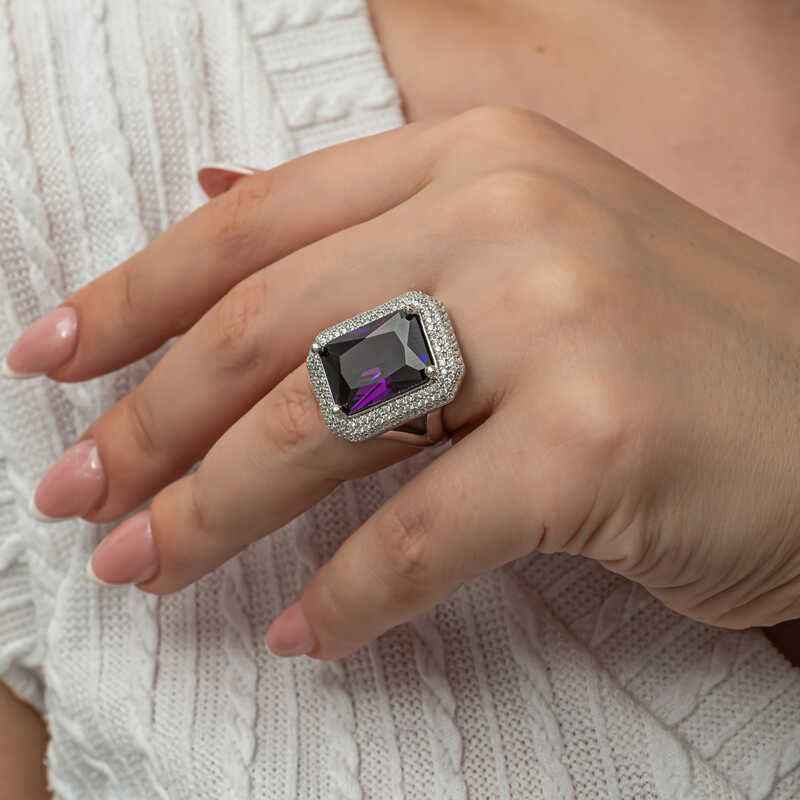 Purple Zircon Stone Women's Silver Ring
